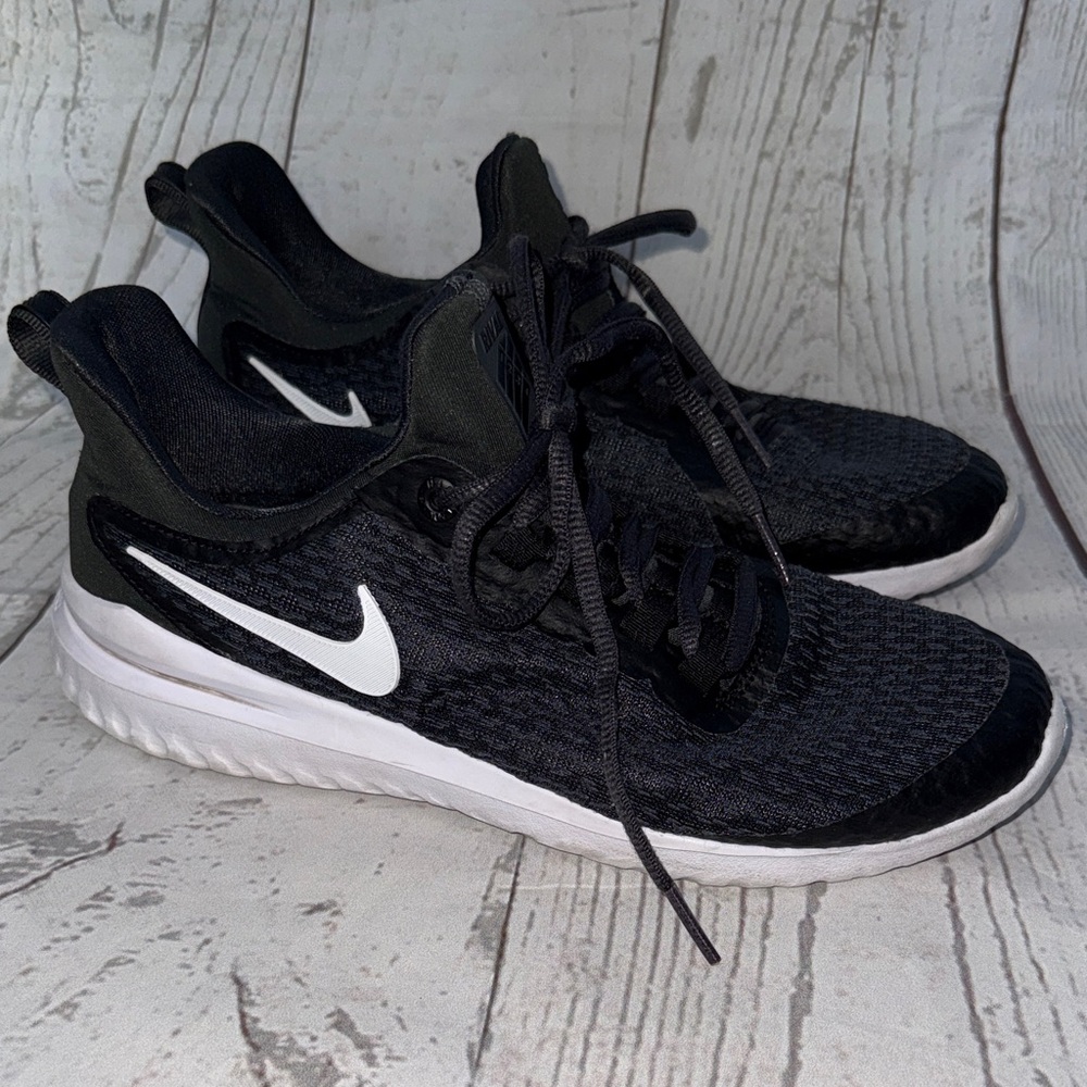 Nike Women’s Renew Black Knit Sneakers with White Swoosh